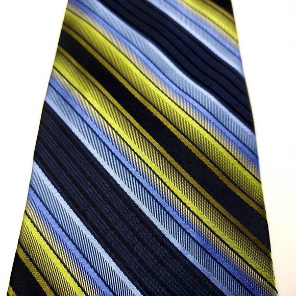 Martin Wong Blue Green Striped Woven‎ Wide Silk Tie - Picture 2 of 6